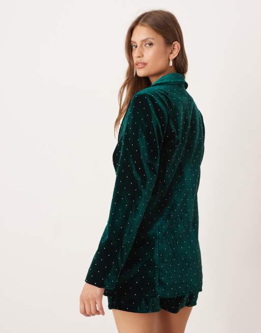 Never Fully Dressed embellished velvet blazer in emerald (Part of a set), 4 of 4