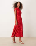 [Never Fully Dressed] Never Fully Dressed embossed satin midaxi dress in red 12 Red lip print