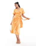 [Never Fully Dressed] Never Fully Dressed embossed satin midi dress in orange 12 Orange