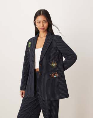 Never Fully Dressed Embroidered Blazer Co-ord In Blue