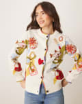 [Never Fully Dressed] Never Fully Dressed embroidered cardigan in cream-White S Cream