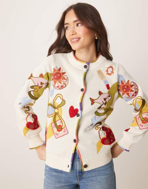 Never Fully Dressed embroidered cardigan in cream