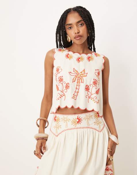 Never Fully Dressed embroidered cotton top in cream and red - part of a set - view 1