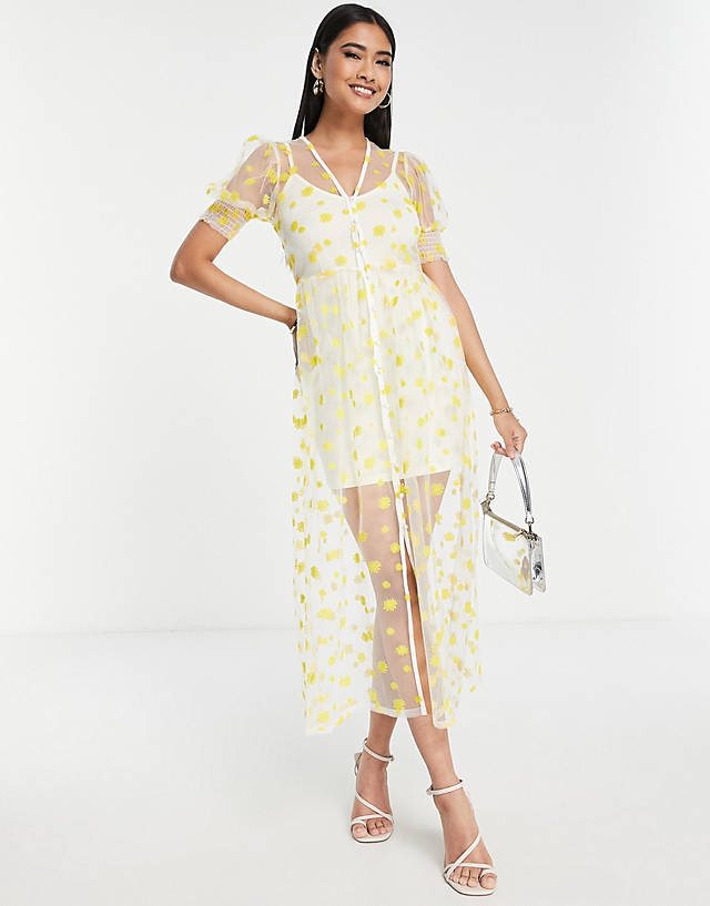Never Fully Dressed - embroidered daisy maxi dress in yellow