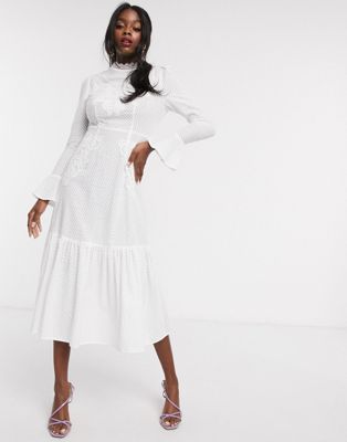 long sleeve white embroidered dress