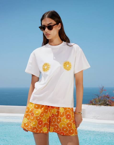 Never Fully Dressed embroidered orange t-shirt in white (part of a set) - view 1