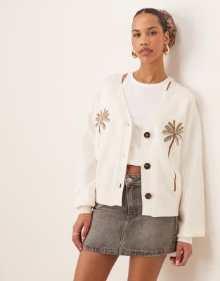 Never Fully Dressed Embroidered Palm Cardigan In White