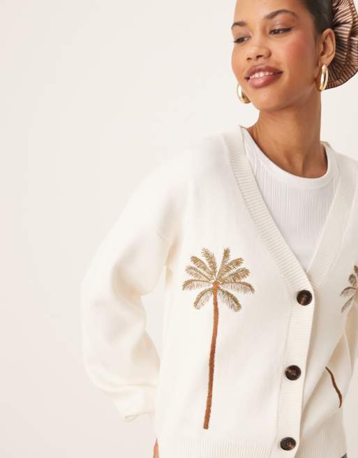 Never Fully Dressed embroidered palm cardigan in cream | ASOS