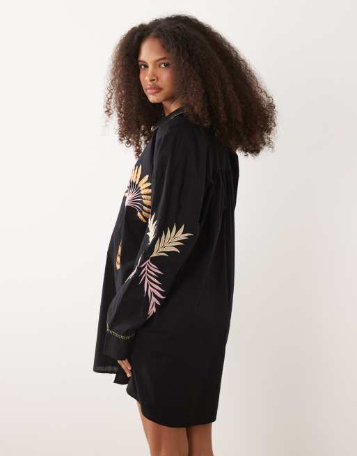 sachin and babi light blue dress Never Fully Dressed ruffle sleeve embroidered shirt mini dress in black