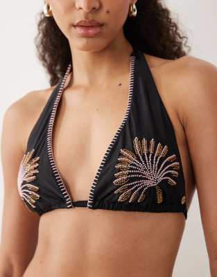 Never Fully Dressed Embroidered Triangle Bikini Top Co-ord In Multi