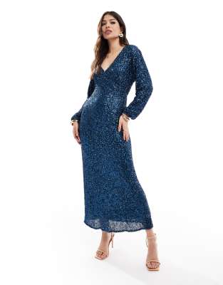 Never Fully Dressed Never Fully Dressed Emma maxi dress in teal sequin-Green