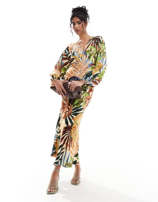 Never Fully Dressed – Emma – Zielona sukienka maxi we wzór w palmy