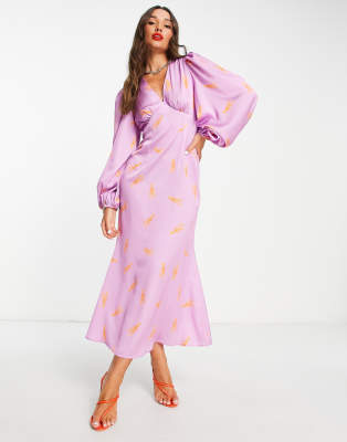 Never Fully Dressed exclusive balloon sleeve maxi dress in orange lobster print