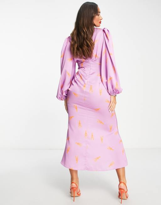 Never Fully Dressed - Exclusives - Maxi-jurk met ballonmouwen en kreeftenprint in oranje, 2 van 4
