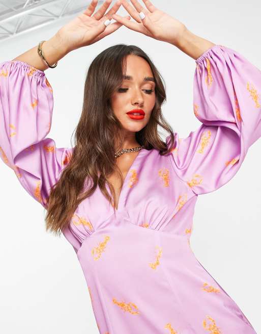 Never Fully Dressed – Exklusives Maxikleid mit Ballonärmeln und Hummer-Print in Orange, 4 von 4