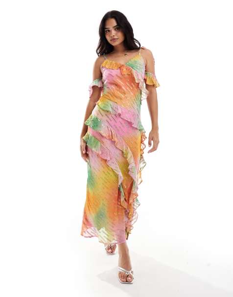 Never Fully Dressed – Faro – Sukienka maxi z falbanką we wzór ombre z efektem tie-dye - view 1