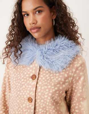 Never Fully Dressed Faux Fur Deer Print Jacket In Blue