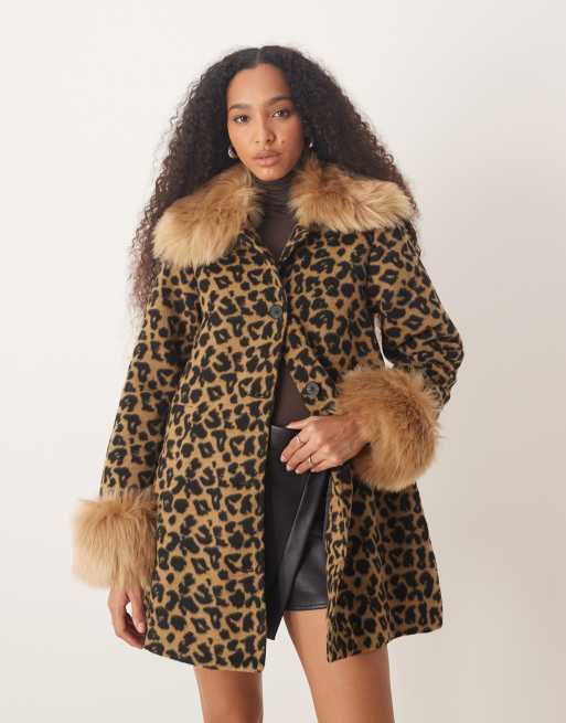 Never Fully Dressed faux fur trim coat in leopard