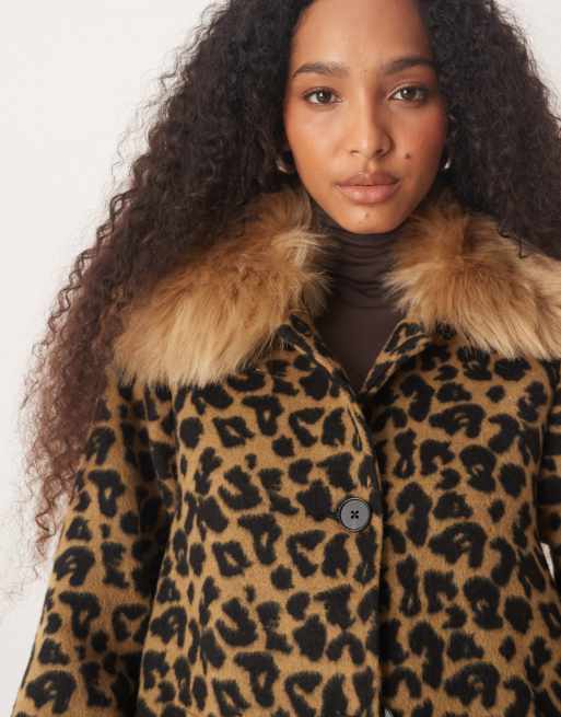 Never Fully Dressed faux fur trim coat in leopard
