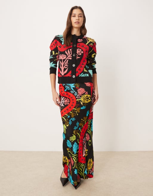 Never Fully Dressed fitted cardigan co-ord in bright abstract print, 2 of 4