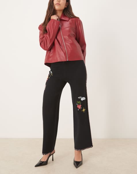 Never Fully Dressed flame heart knit sweatpants in black - view 1