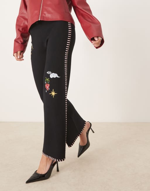 Never Fully Dressed flame heart knitted jogger in black, 2 of 5
