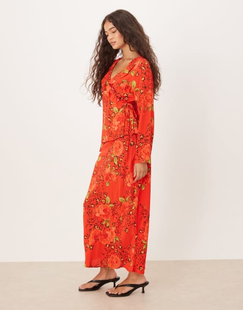 Never Fully Dressed flared maxi skirt co-ord in red rose