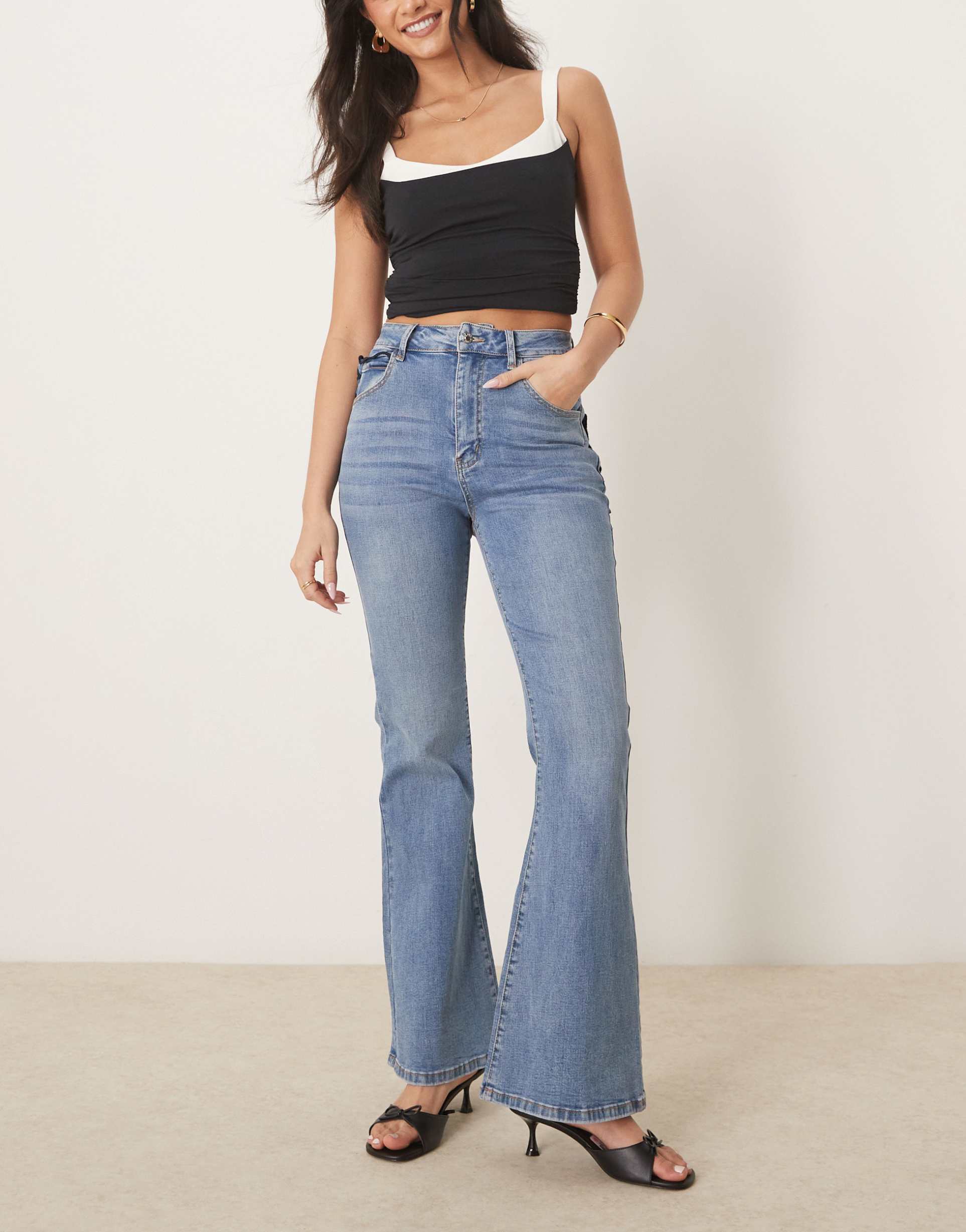 never fully dressed flared scallop jeans in denim