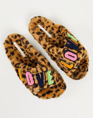 Never Fully Dressed fluffy slippers in leopard love print