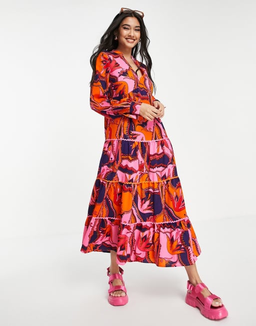 Never Fully Dressed Foxy tiered midi dress in multi | ASOS