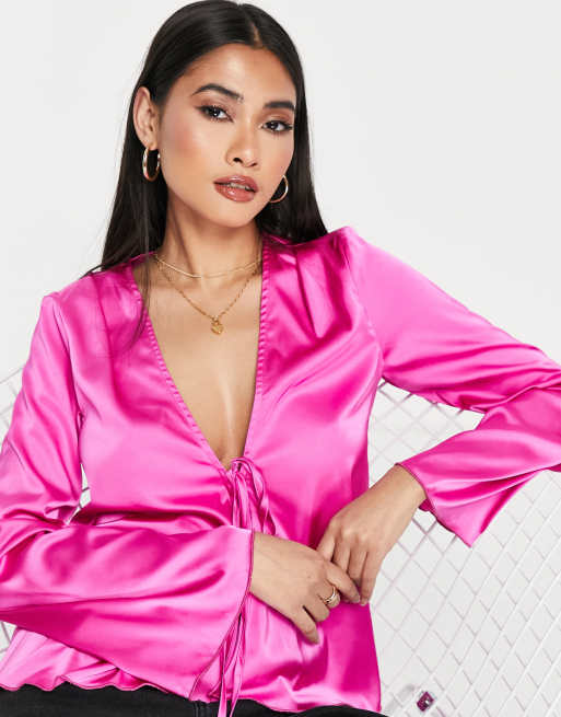 Never Fully Dressed – Geraffte Bluse in Fuchsia-Rosa, Kombiteil, 3 von 4