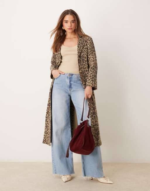 Never Fully Dressed - Giacca taglio lungo in denim con stampa leopardata