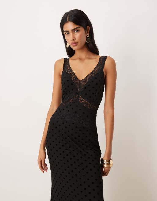Never Fully Dressed Gianna mesh lace trim midaxi dress in black polka dot, 2 of 4