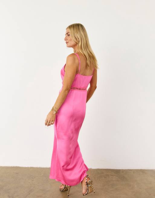 Never Fully Dressed - Gianna - Robe nuisette longueur mollet en satin à empiècements en dentelle - Rose, 4 de 4