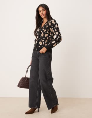 Gilet oversize en maille jacquard - Noir et doré XXL