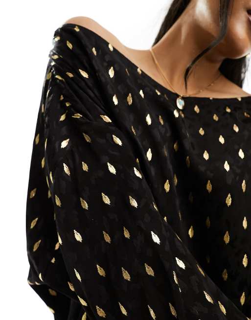 Never Fully Dressed gold fleck oversized midaxi dress in black | ASOS