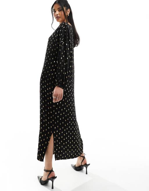 Never Fully Dressed gold fleck oversized midaxi dress in black | ASOS