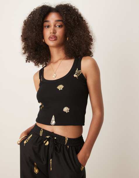 Never Fully Dressed gold shell tank top co-ord in black