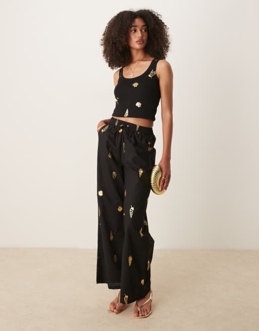 Never Fully Dressed gold shell tank top co-ord in black | ASOS
