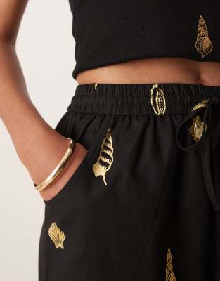 Never Fully Dressed Gold Shell Wide Leg Pants