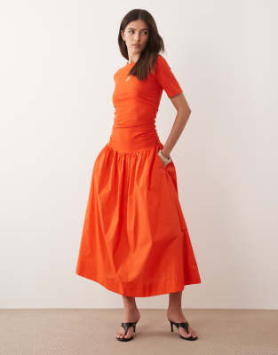 Never Fully Dressed Grace Cotton T-shirt Drop Waist Maxi Dress Dress In Red