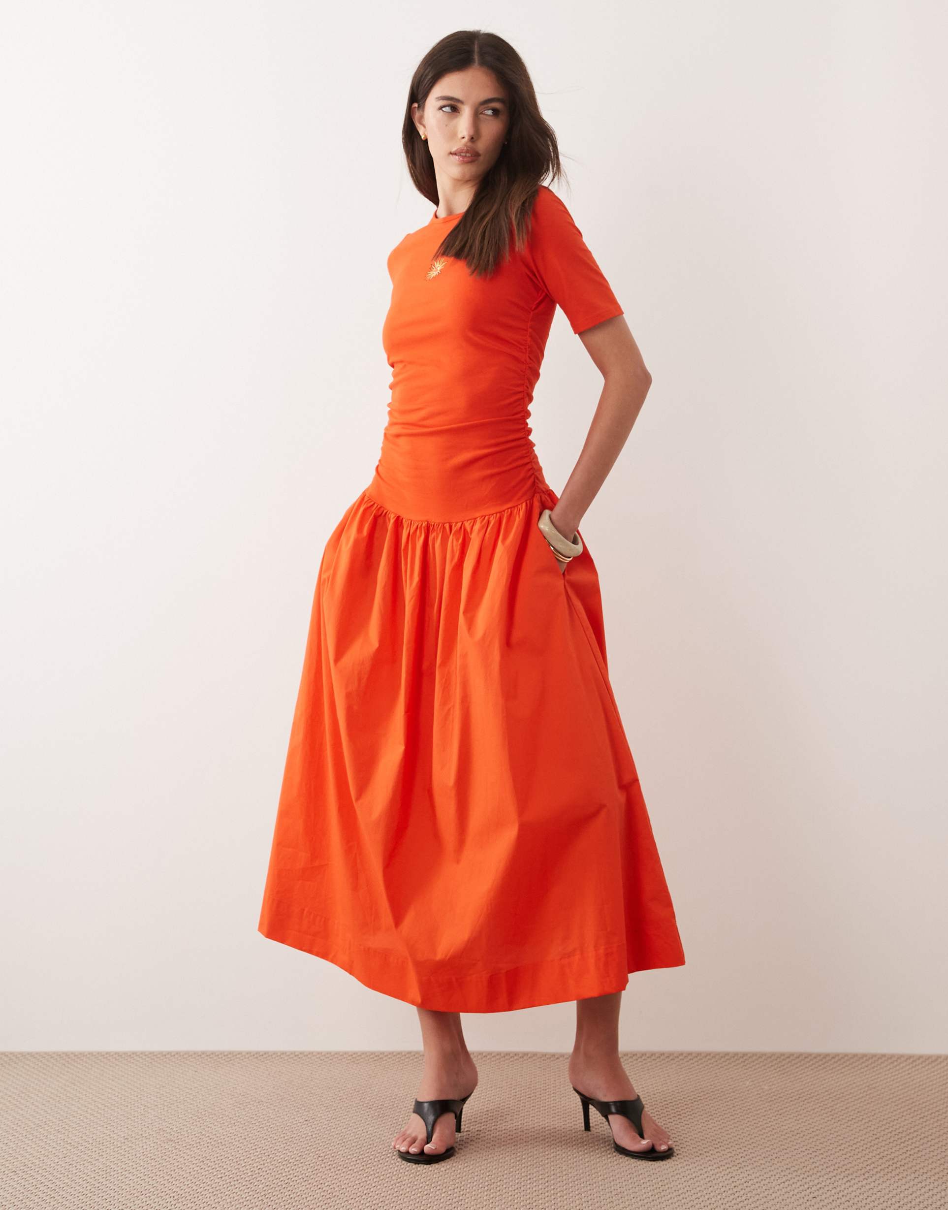 never fully dressed grace cotton t-shirt drop waist maxi dress dress in red
