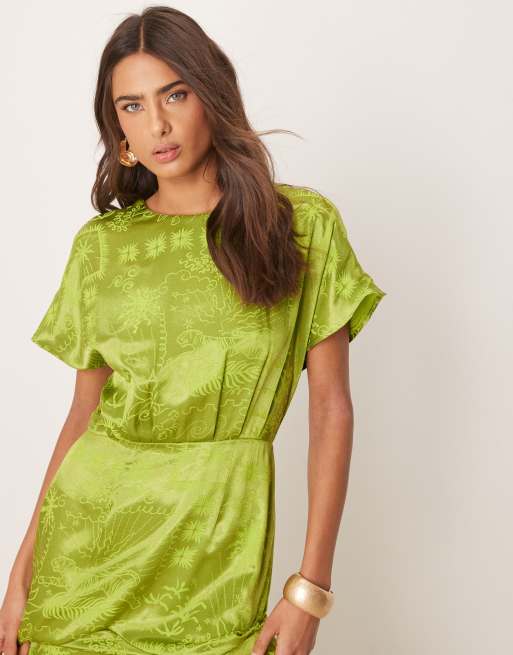 Never Fully Dressed – Grön midaxiklänning i präglad satin, 4 av 4