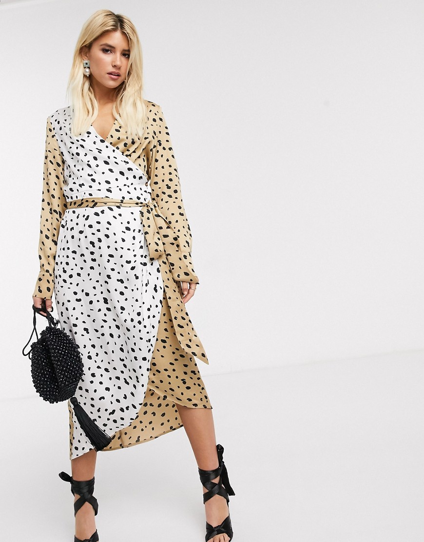 Never Fully Dressed - Halflange jurk met overslag, riem en contrasterende luipaardprint-Multi