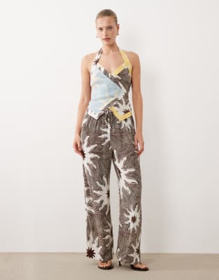 Never Fully Dressed Halter Neck Wrap Top In Brown