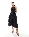 [Never Fully Dressed] Never Fully Dressed halterneck cotton midaxi dress in black 16 Black