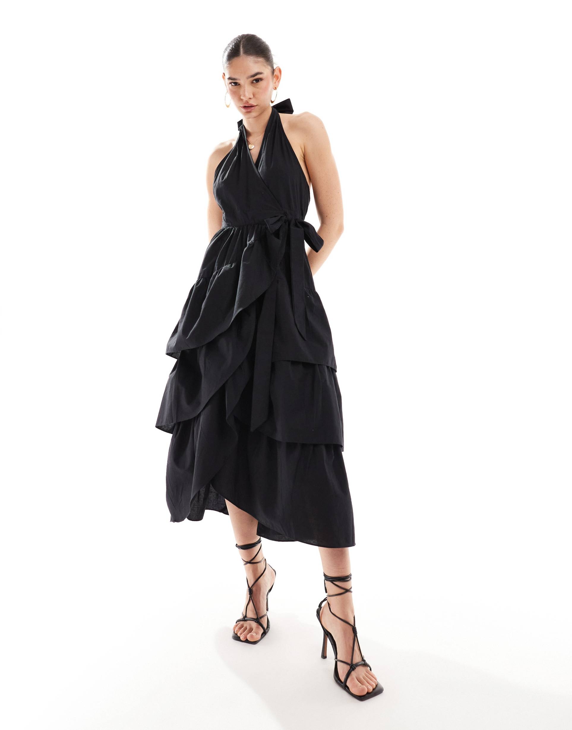 never fully dressed halterneck cotton midaxi dress in black