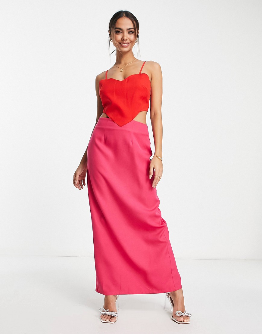 Never Fully Dressed heart cut-out midi dress in red and pink-Multi