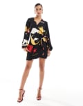 [Never Fully Dressed] Never Fully Dressed heart print wrap mini dress in black 6 Black/Red