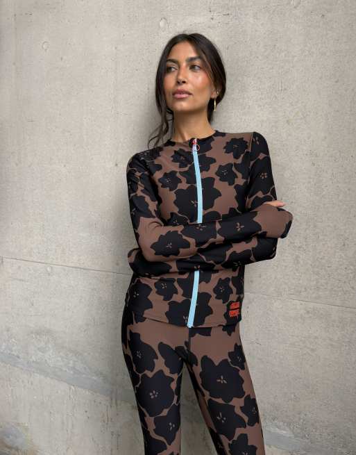 Never Fully Dressed high neck long sleeve sport zip jacket in brown floral, 4 of 4